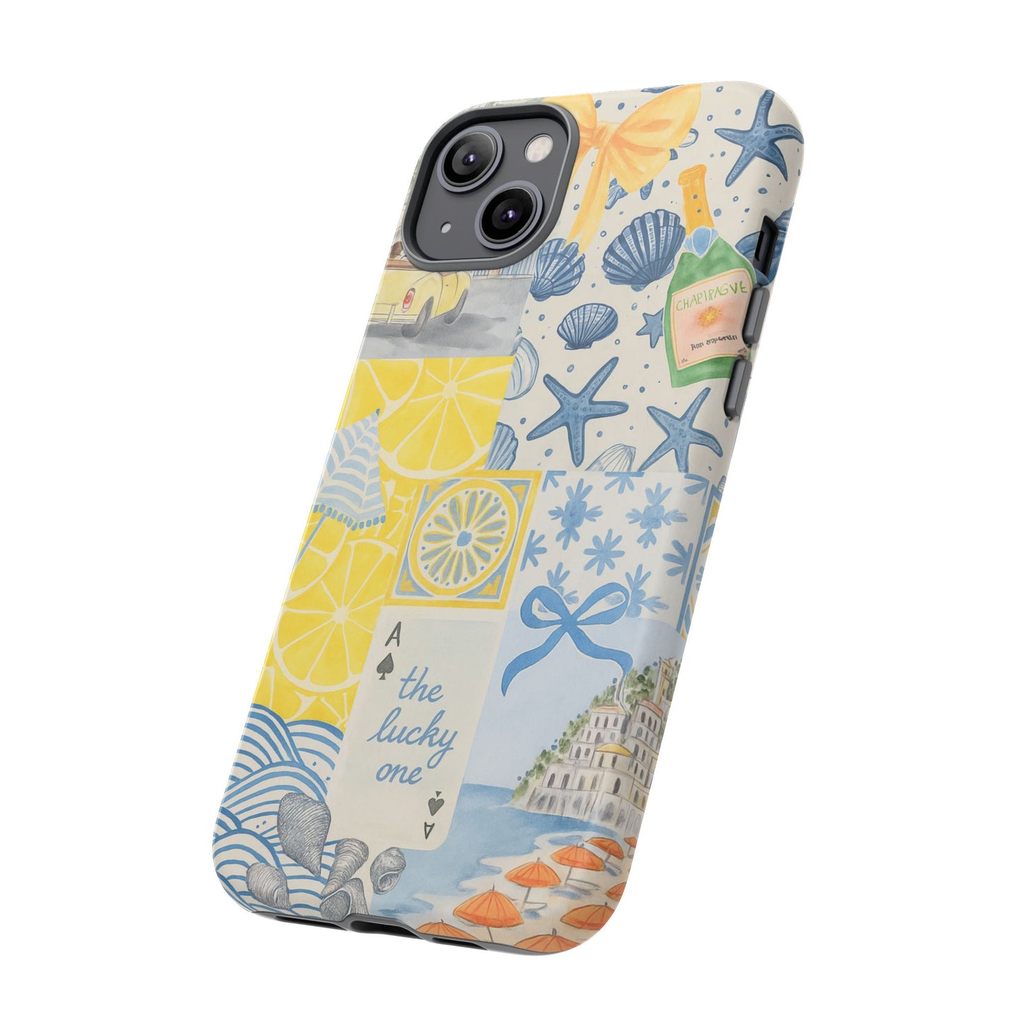 Coastal Collage Phone Case | Beach Shells, Starfish, Lemon, Scenic Travel | Italian Summer