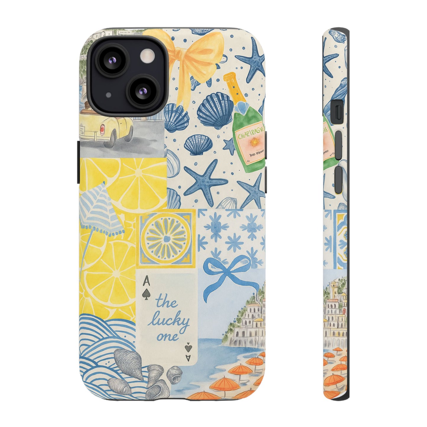 Coastal Collage Phone Case | Beach Shells, Starfish, Lemon, Scenic Travel | Italian Summer
