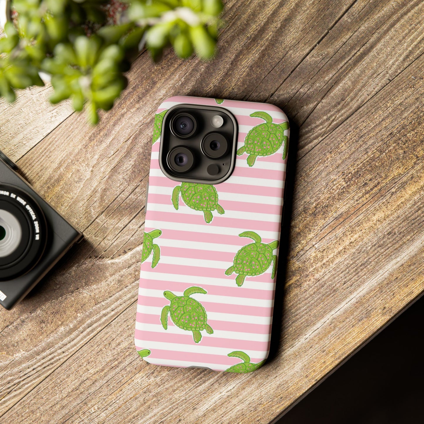 Green Sea Turtles Phone Case | Pink Stripes Tough Case | iPhone 17