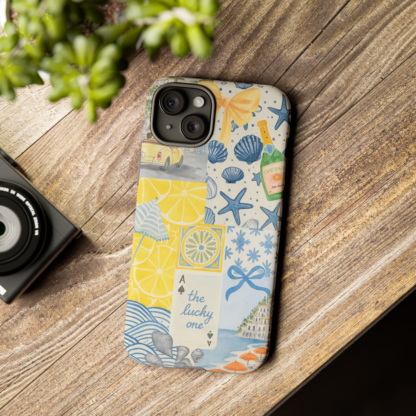Coastal Collage Phone Case | Beach Shells, Starfish, Lemon, Scenic Travel | Italian Summer