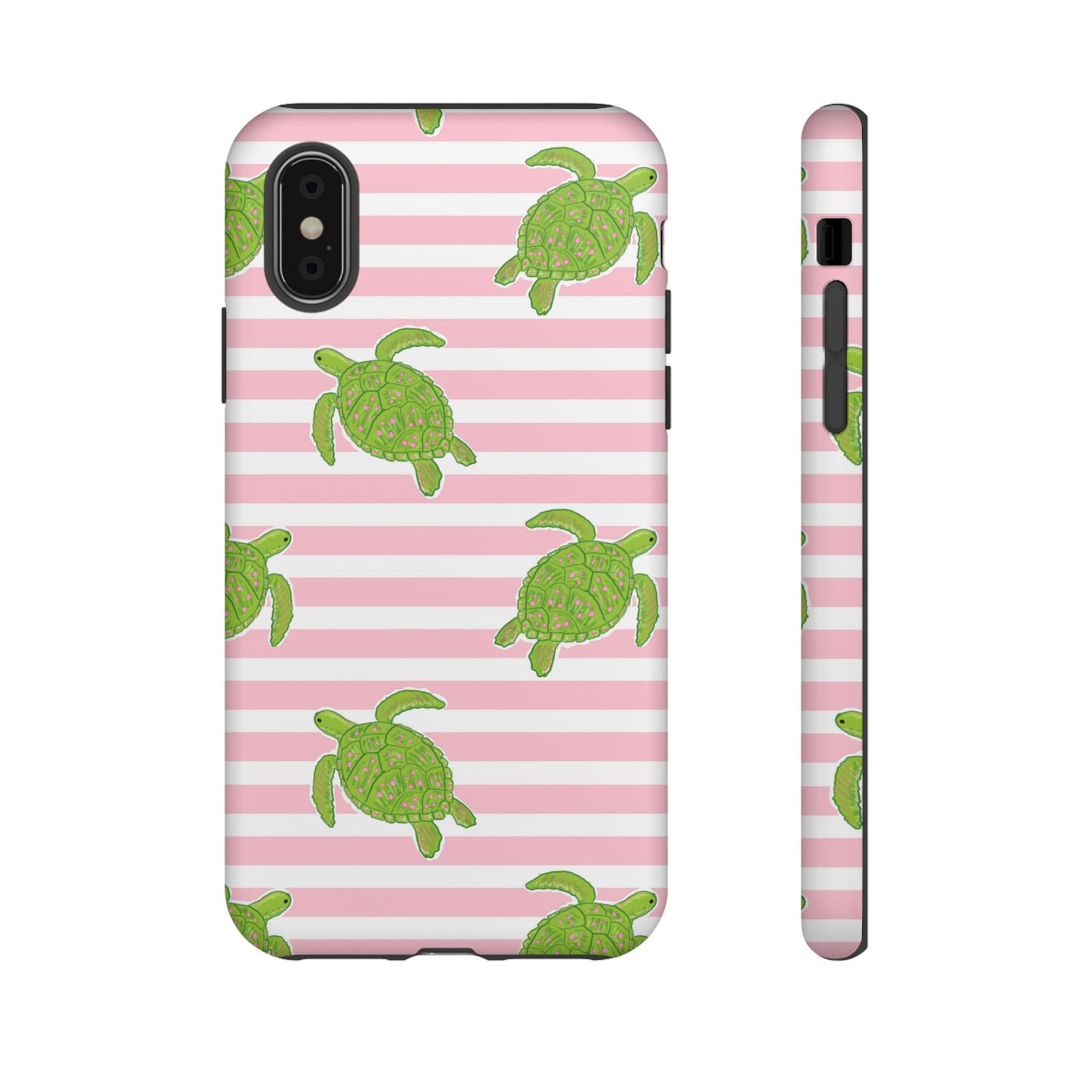 Green Sea Turtles Phone Case | Pink Stripes Tough Case | iPhone 17