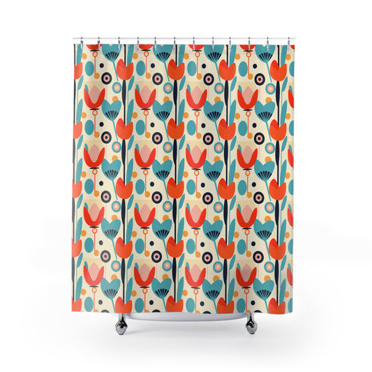 Retro Floral Shower Curtain – Vintage Blossom Bathroom Curtain