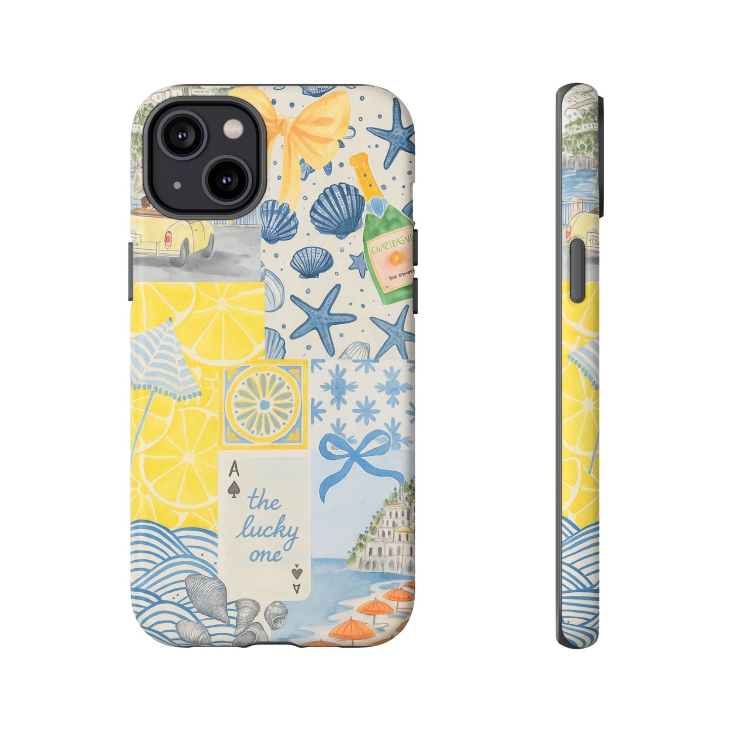 Coastal Collage Phone Case | Beach Shells, Starfish, Lemon, Scenic Travel | Italian Summer