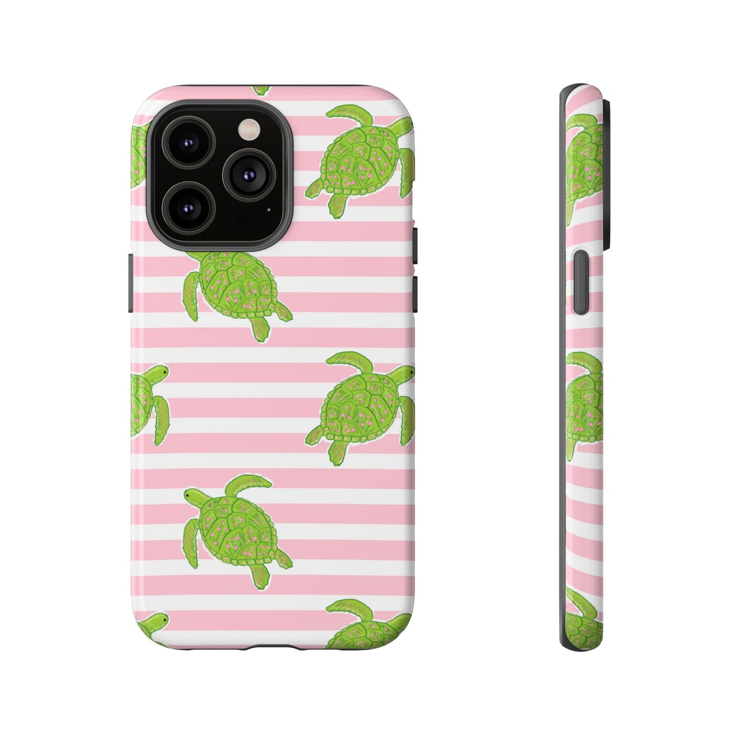 Green Sea Turtles Phone Case | Pink Stripes Tough Case | iPhone 17
