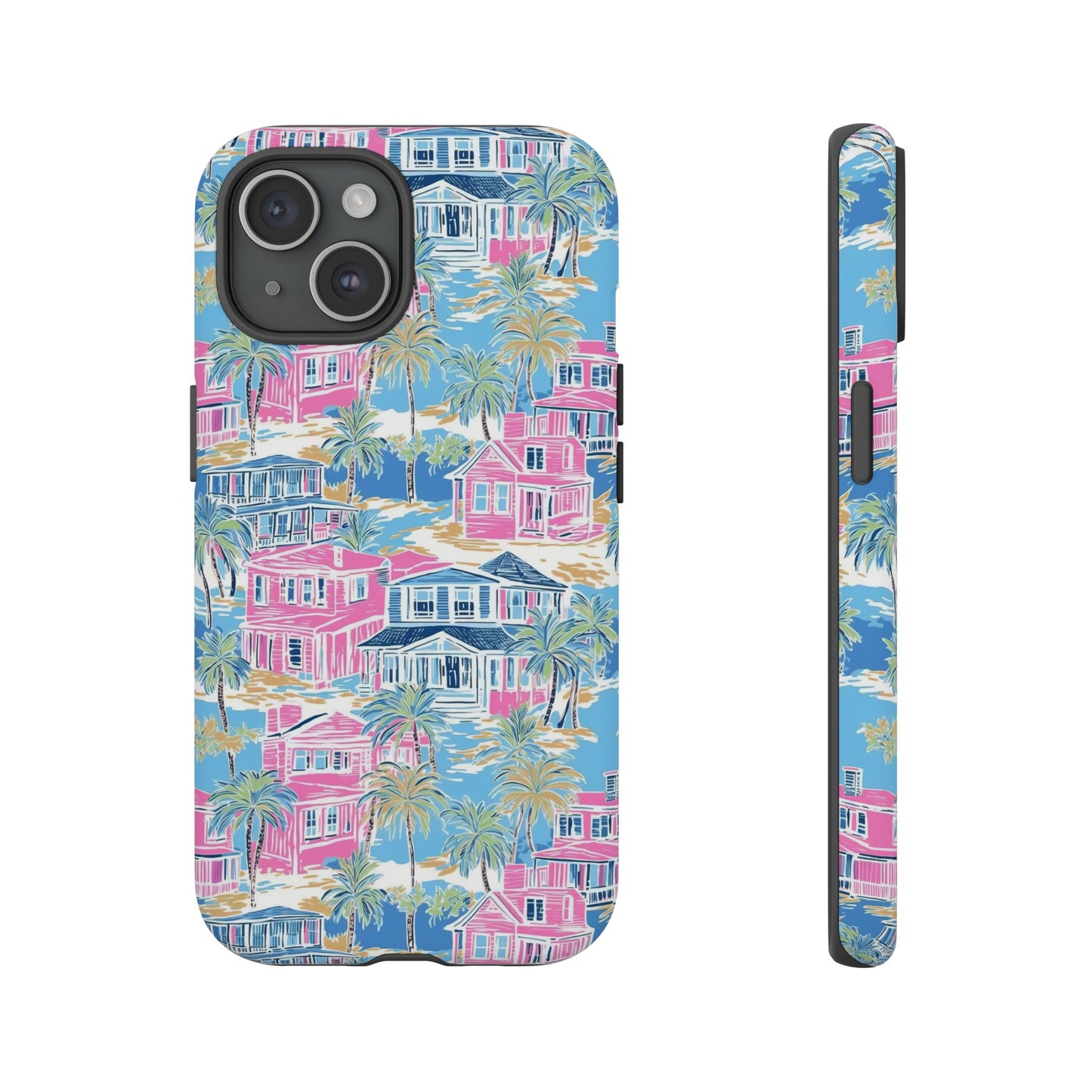Tropical Beach Houses Tough Case | Palm Tree Coastal Phone Cover | iPhone 17
