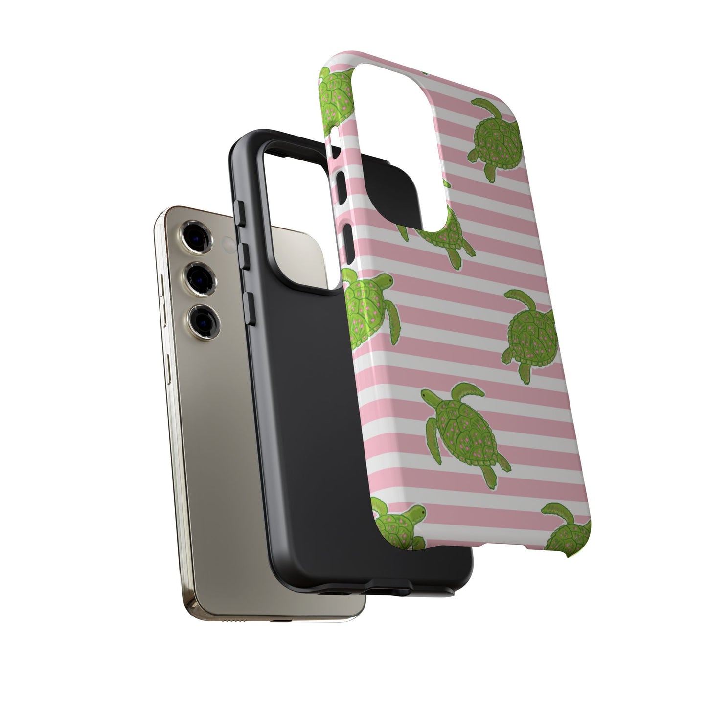 Green Sea Turtles Phone Case | Pink Stripes Tough Case | iPhone 17