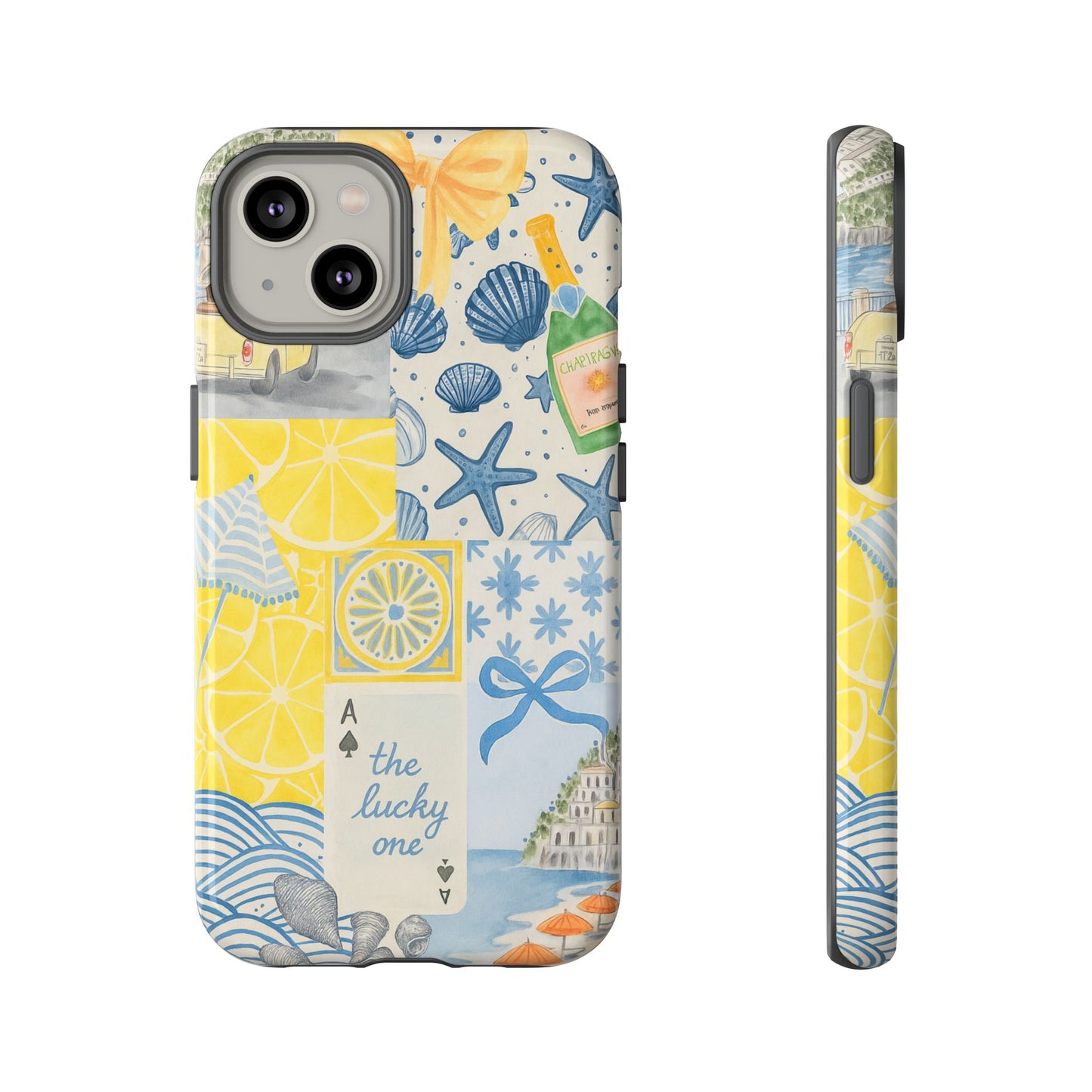 Coastal Collage Phone Case | Beach Shells, Starfish, Lemon, Scenic Travel | Italian Summer
