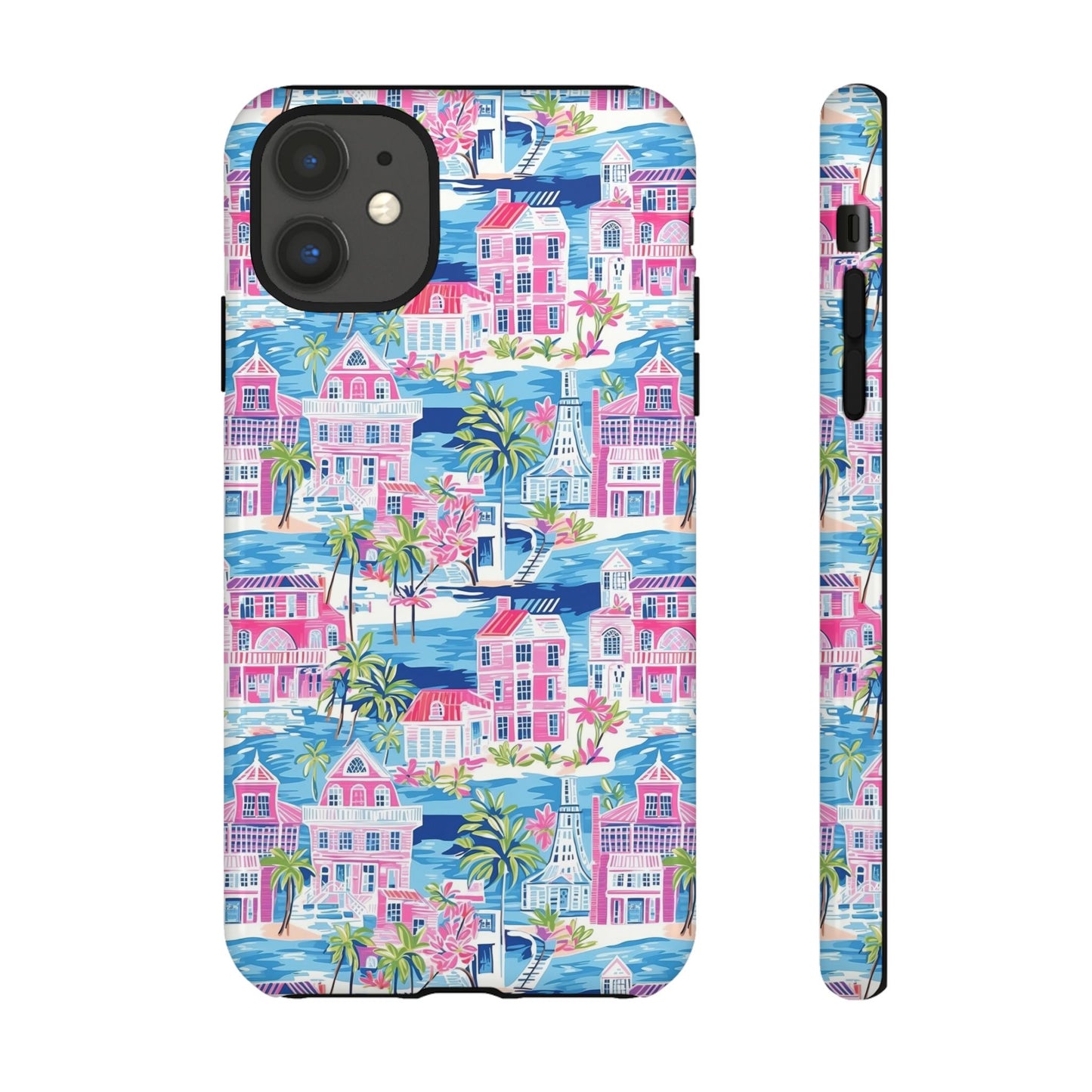 Pink Coastal Houses phone case | Tough Case | iPhone 17