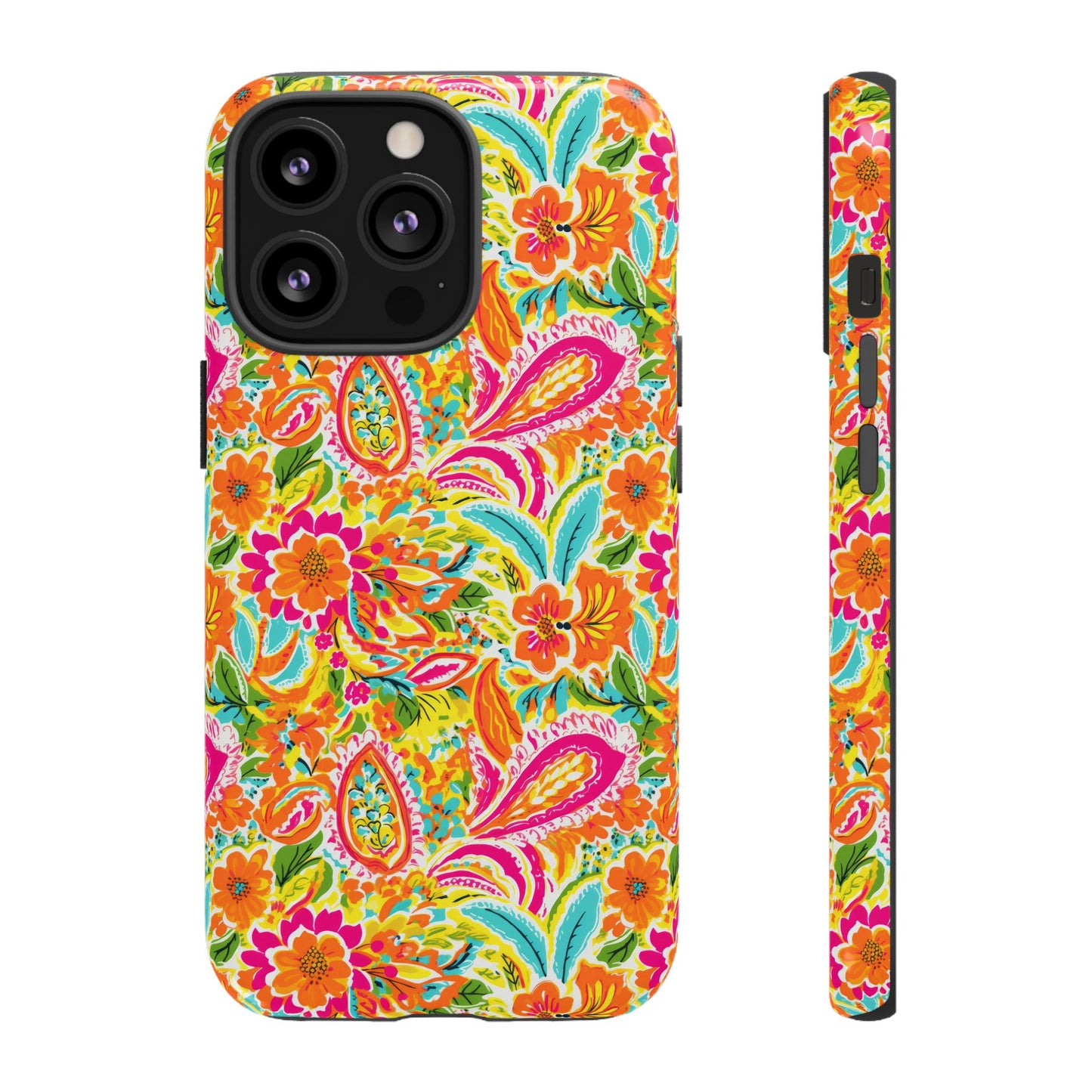 Vibrant Floral Paisley phone case | Tough Cases | Orange and Pink Floral | iPhone 17