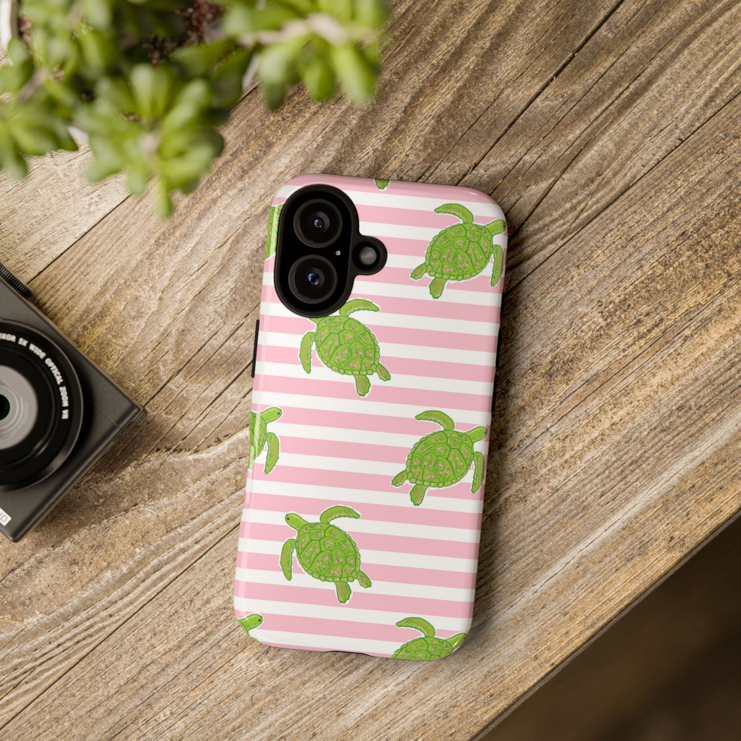 Green Sea Turtles Phone Case | Pink Stripes Tough Case | iPhone 17