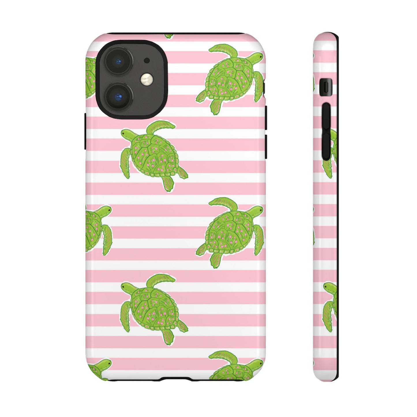 Green Sea Turtles Phone Case | Pink Stripes Tough Case | iPhone 17