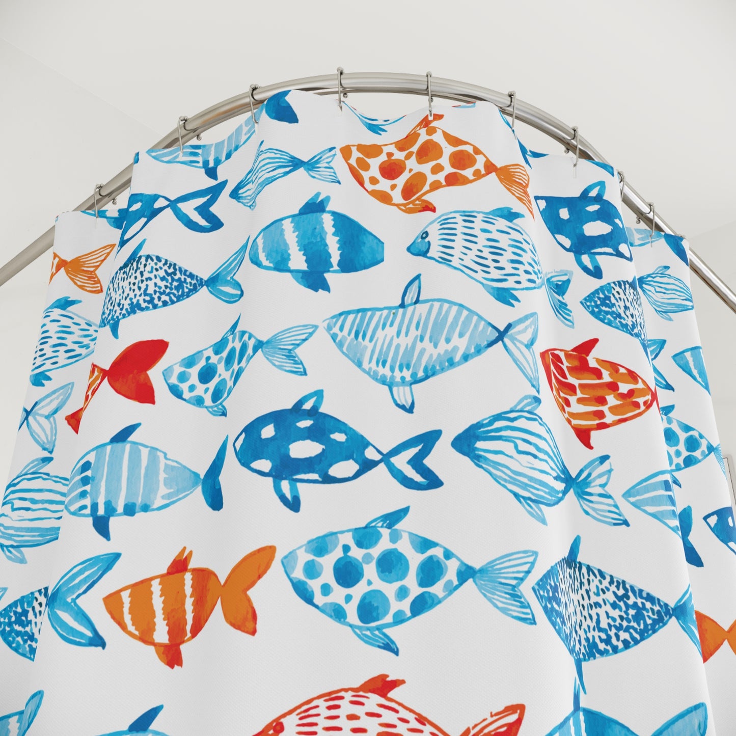 Coastal Fish Shower Curtain – Nautical Beach Bathroom Decor