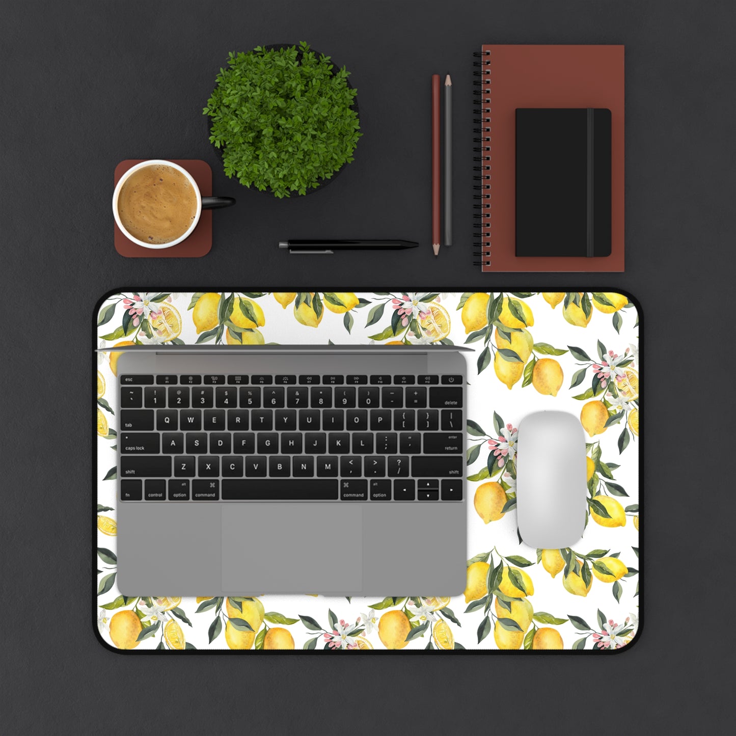 Floral Lemon Desk Mat — Botanical Citrus Desk Pad