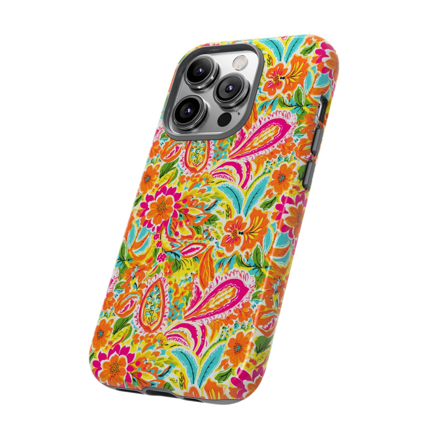 Vibrant Floral Paisley phone case | Tough Cases | Orange and Pink Floral | iPhone 17