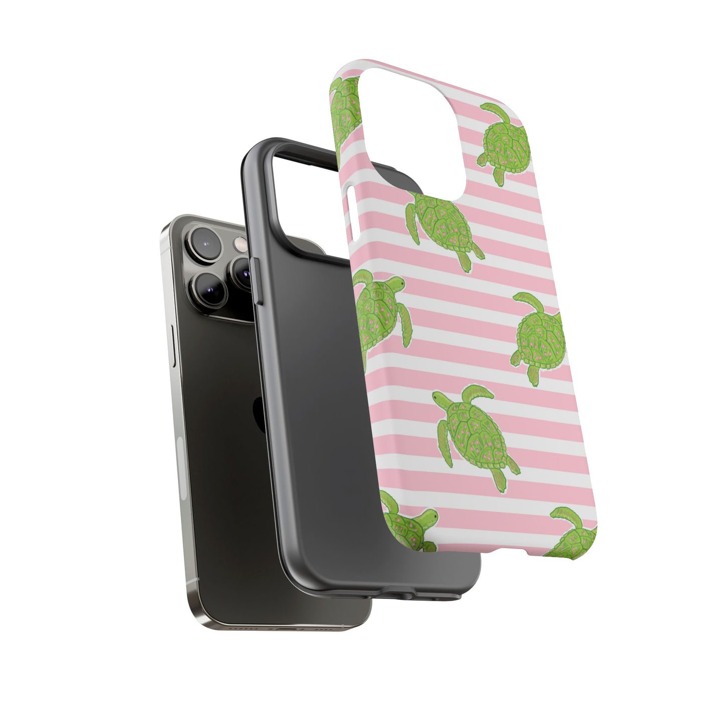 Green Sea Turtles Phone Case | Pink Stripes Tough Case | iPhone 17