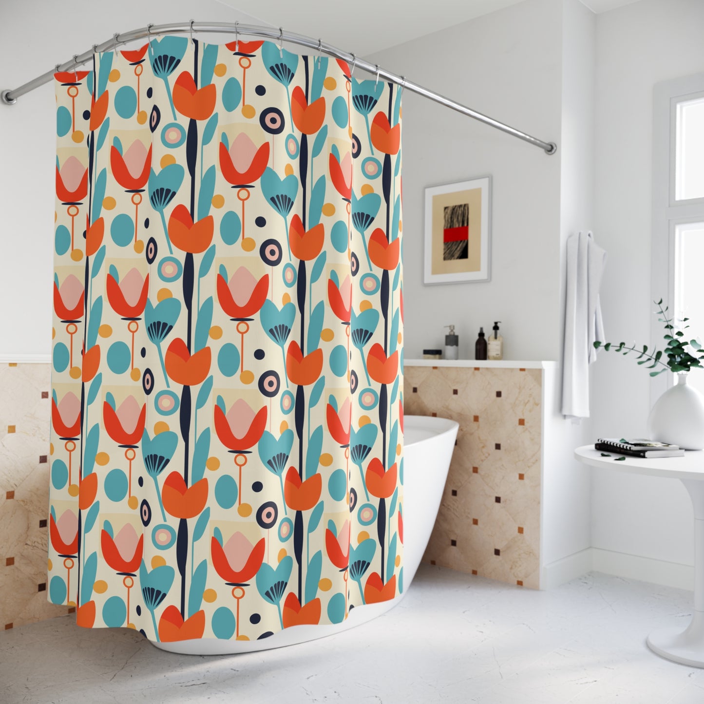 Retro Floral Shower Curtain – Vintage Blossom Bathroom Curtain