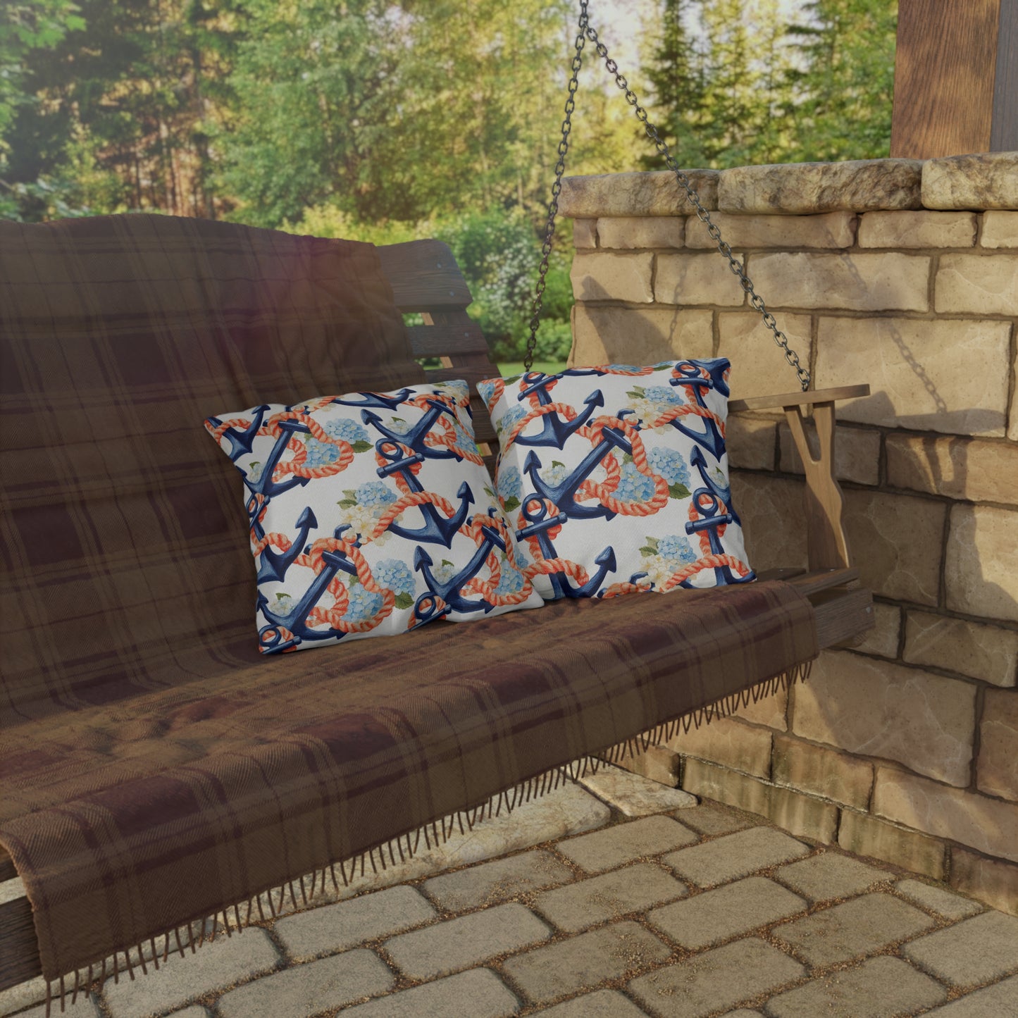 Nautical Anchor Floral Outdoor Pillows | Navy Red White