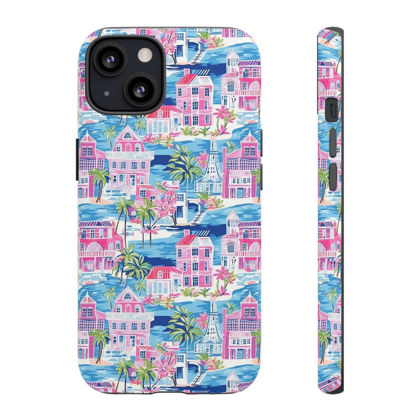 Pink Coastal Houses phone case | Tough Case | iPhone 17