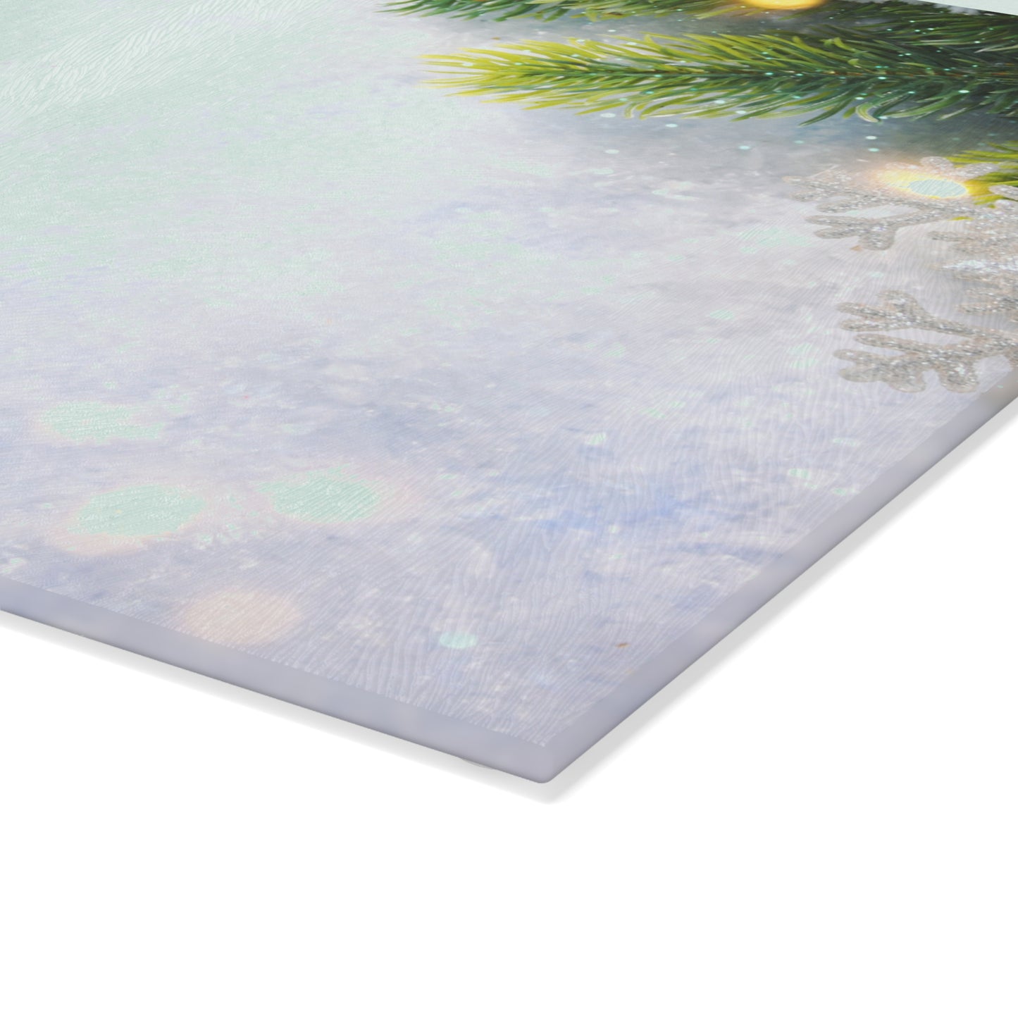 Holiday Pine Glass Cutting Board — Festive Evergreen & Snowflake Kitchen Board