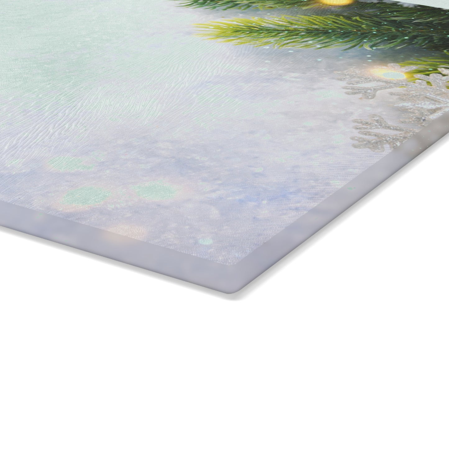Holiday Pine Glass Cutting Board — Festive Evergreen & Snowflake Kitchen Board
