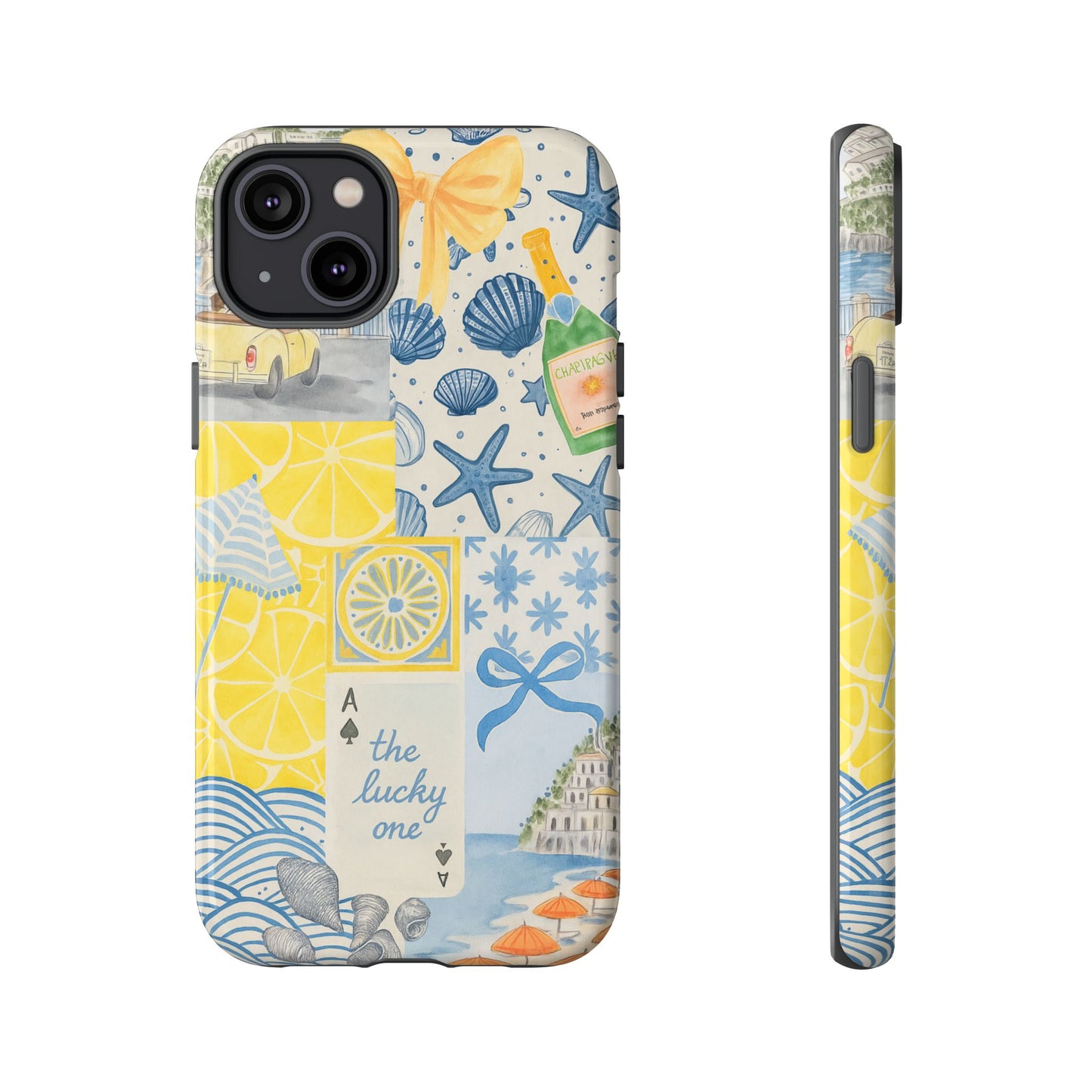 Coastal Collage Phone Case | Beach Shells, Starfish, Lemon, Scenic Travel | Italian Summer