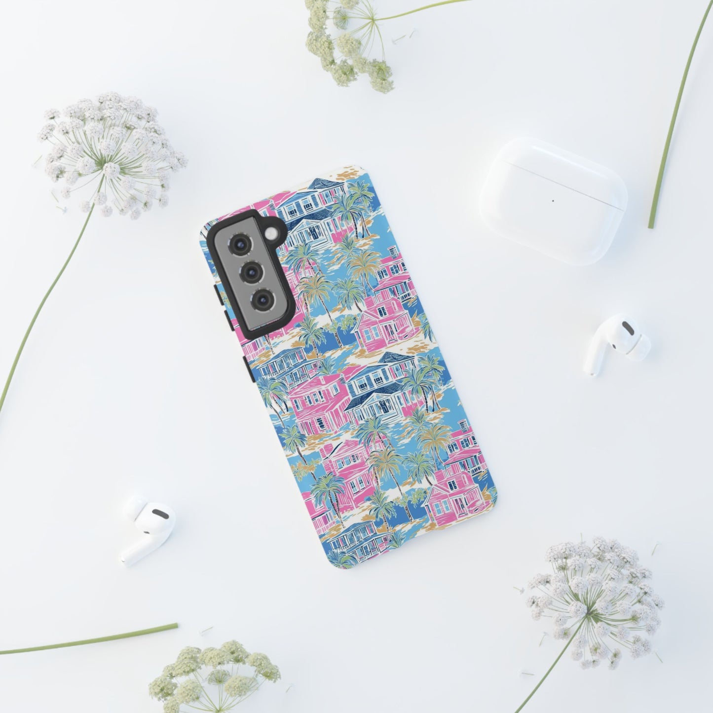 Tropical Beach Houses Tough Case | Palm Tree Coastal Phone Cover | iPhone 17