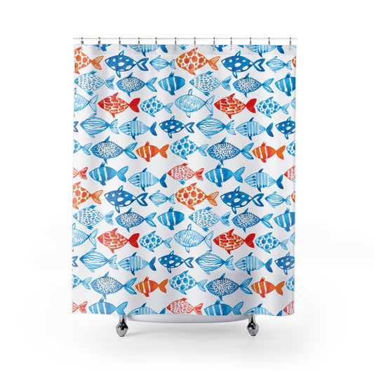 Coastal Fish Shower Curtain – Nautical Beach Bathroom Decor