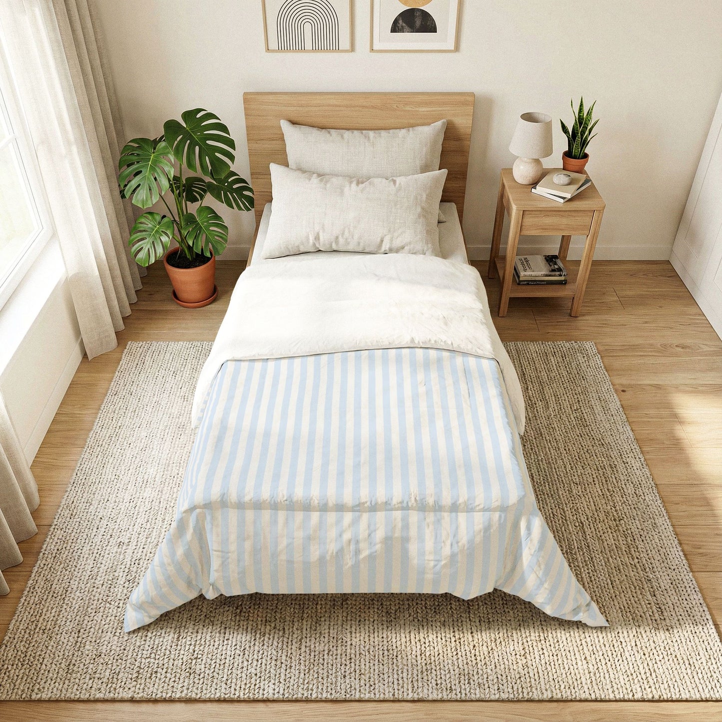 Blue & White Watercolor Stripe Cotton Comforter