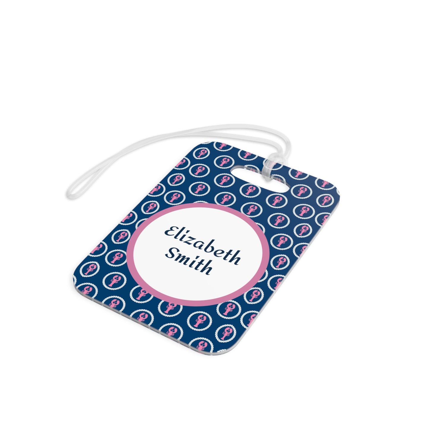 Personalized Navy with Pink Lobsters Monogram Luggage Tag — Custom Name Travel ID