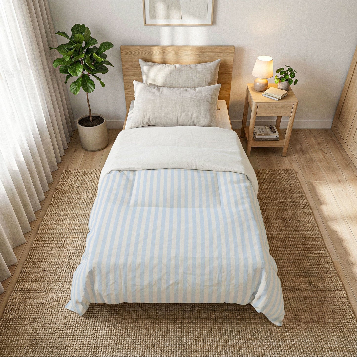 Blue & White Watercolor Stripe Cotton Comforter