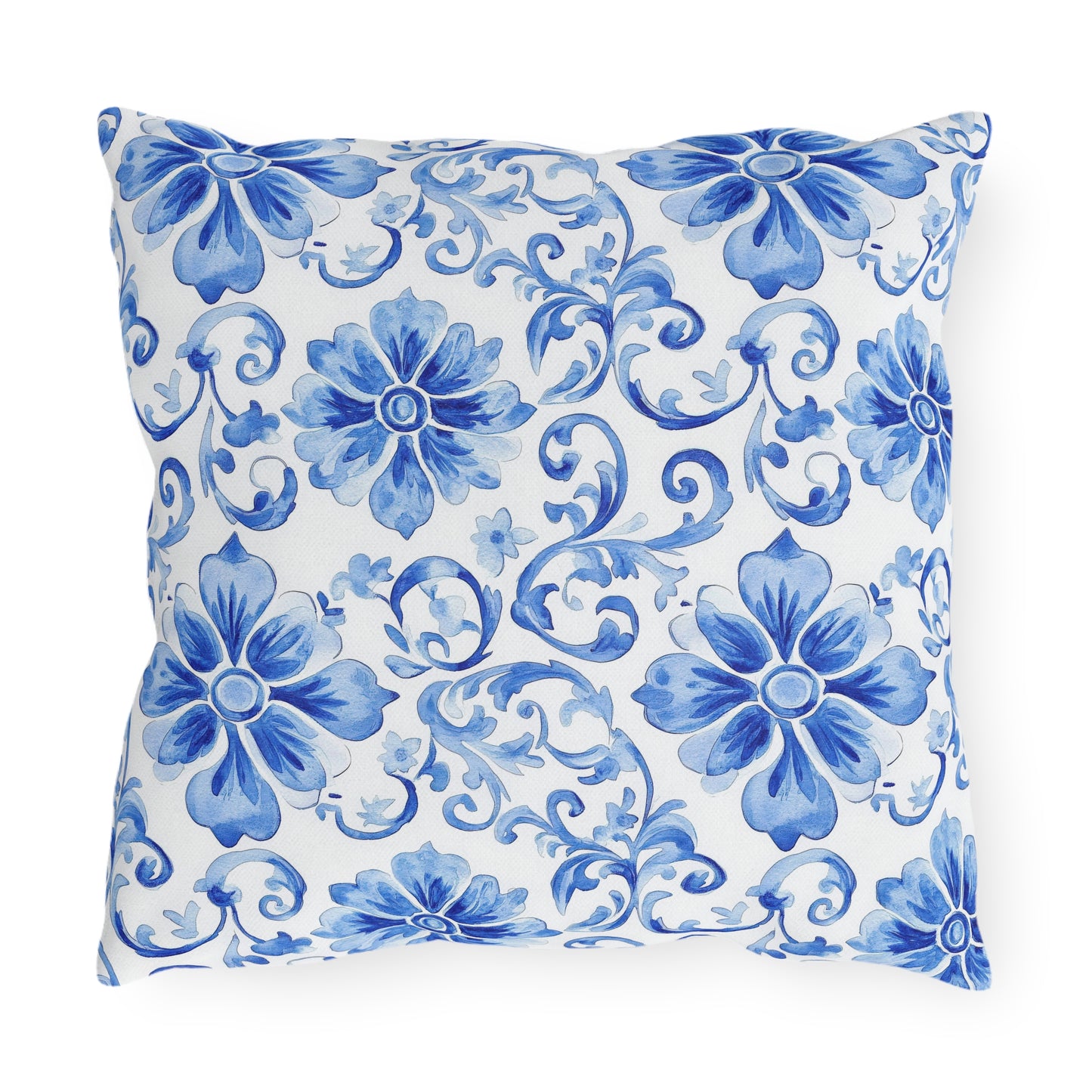 Blue Chinoiserie Floral Outdoor Pillows | Classic Garden Toss Cushion