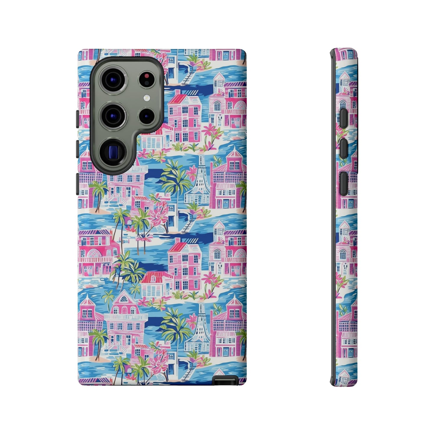 Pink Coastal Houses phone case | Tough Case | iPhone 17