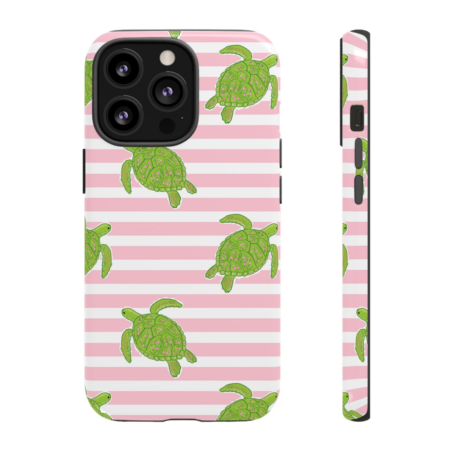 Green Sea Turtles Phone Case | Pink Stripes Tough Case | iPhone 17