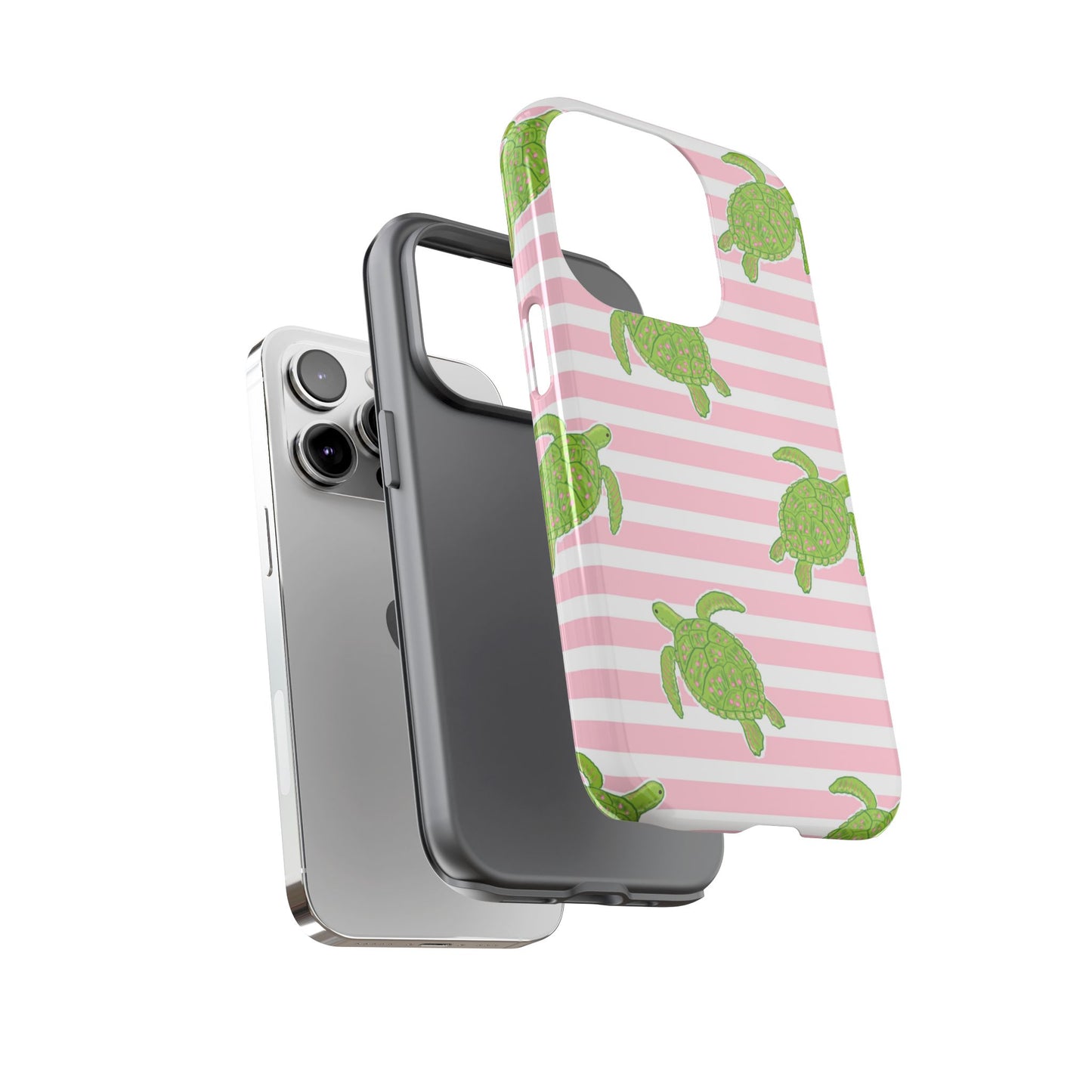 Green Sea Turtles Phone Case | Pink Stripes Tough Case | iPhone 17