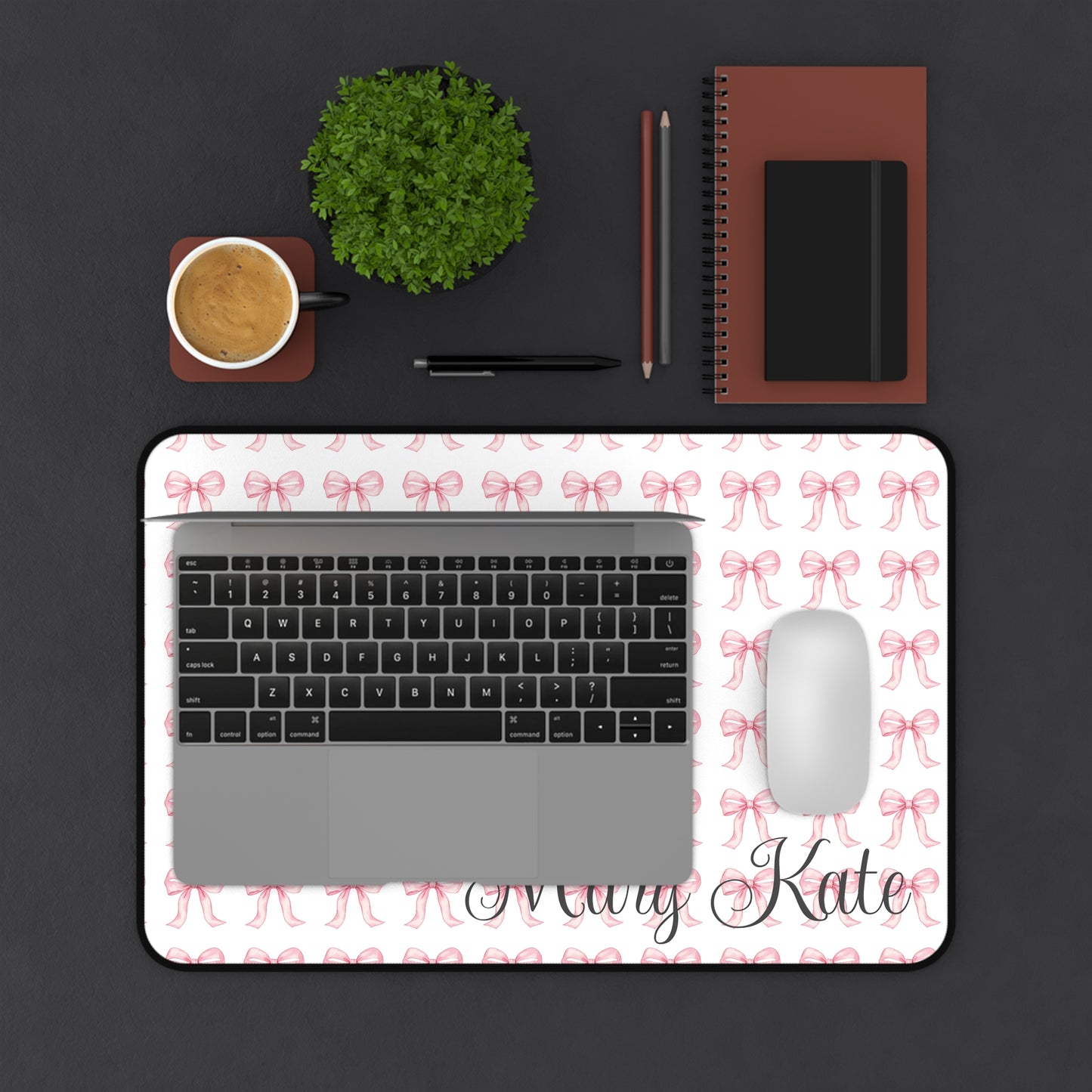 Personalized Pink Bow Desk Mat