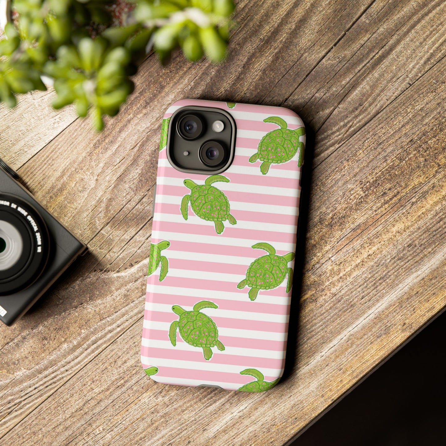 Green Sea Turtles Phone Case | Pink Stripes Tough Case | iPhone 17