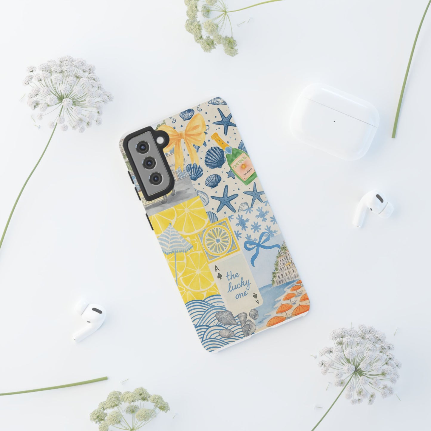 Coastal Collage Phone Case | Beach Shells, Starfish, Lemon, Scenic Travel | Italian Summer