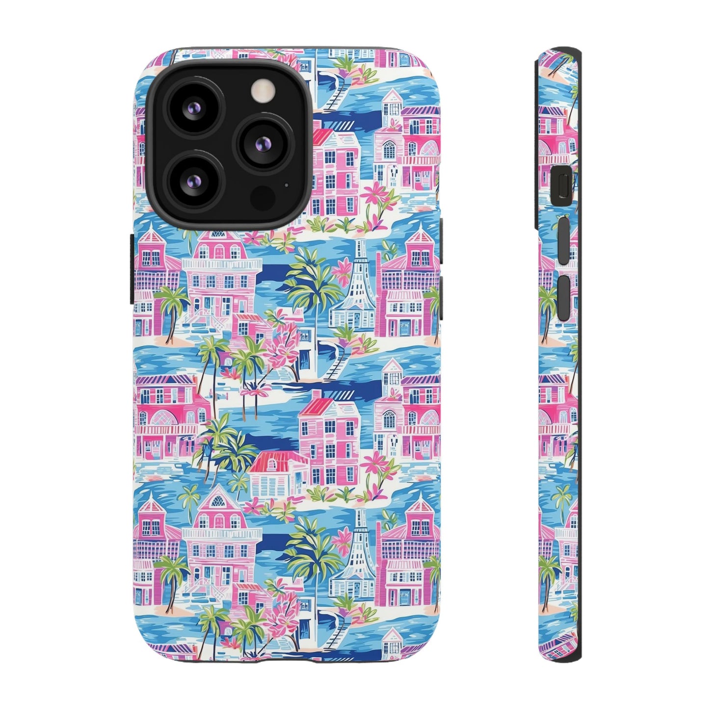 Pink Coastal Houses phone case | Tough Case | iPhone 17