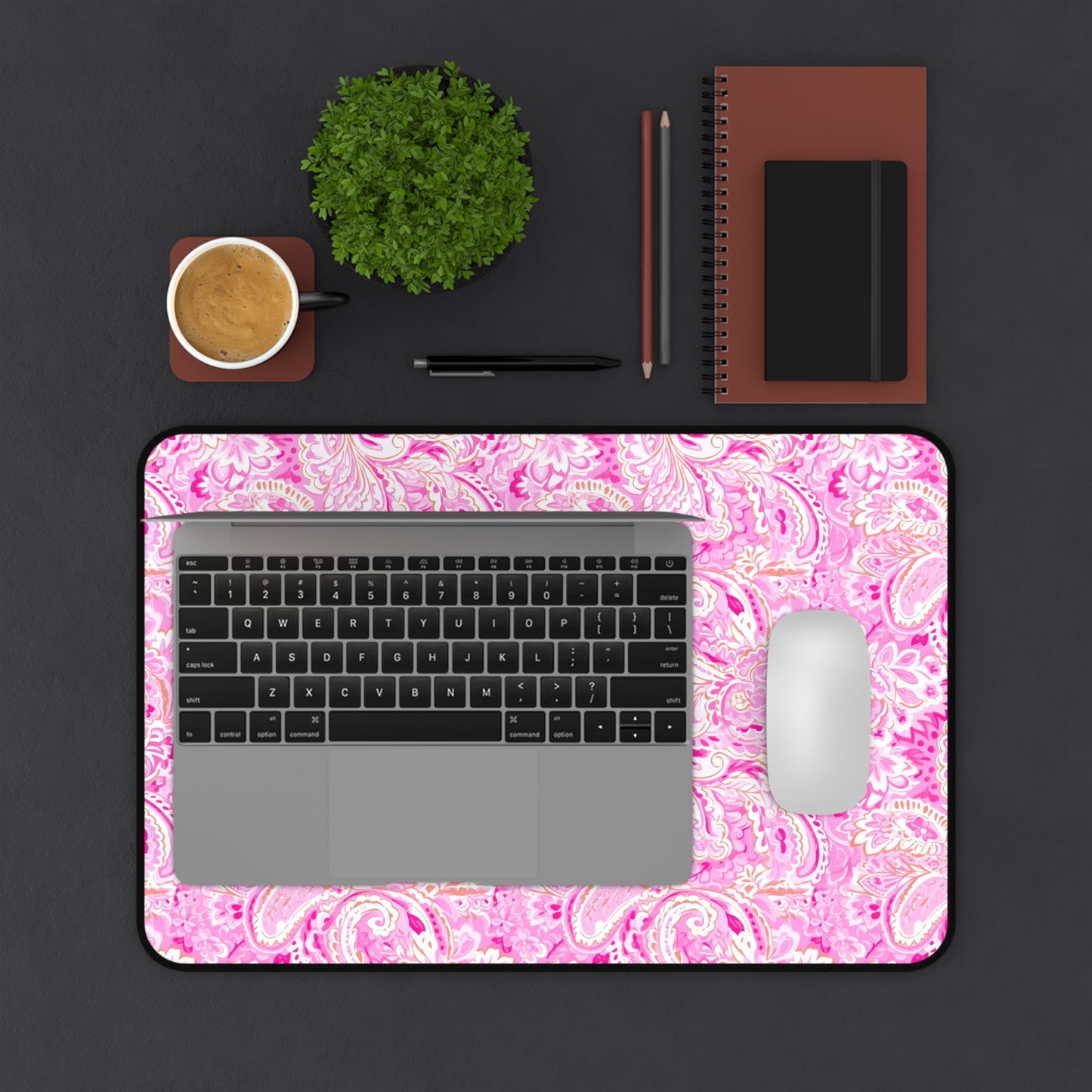 Personalized Desk Mat, Elegant Pink Paisley