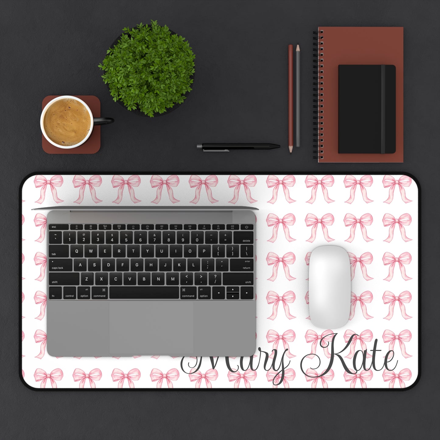 Personalized Pink Bow Desk Mat