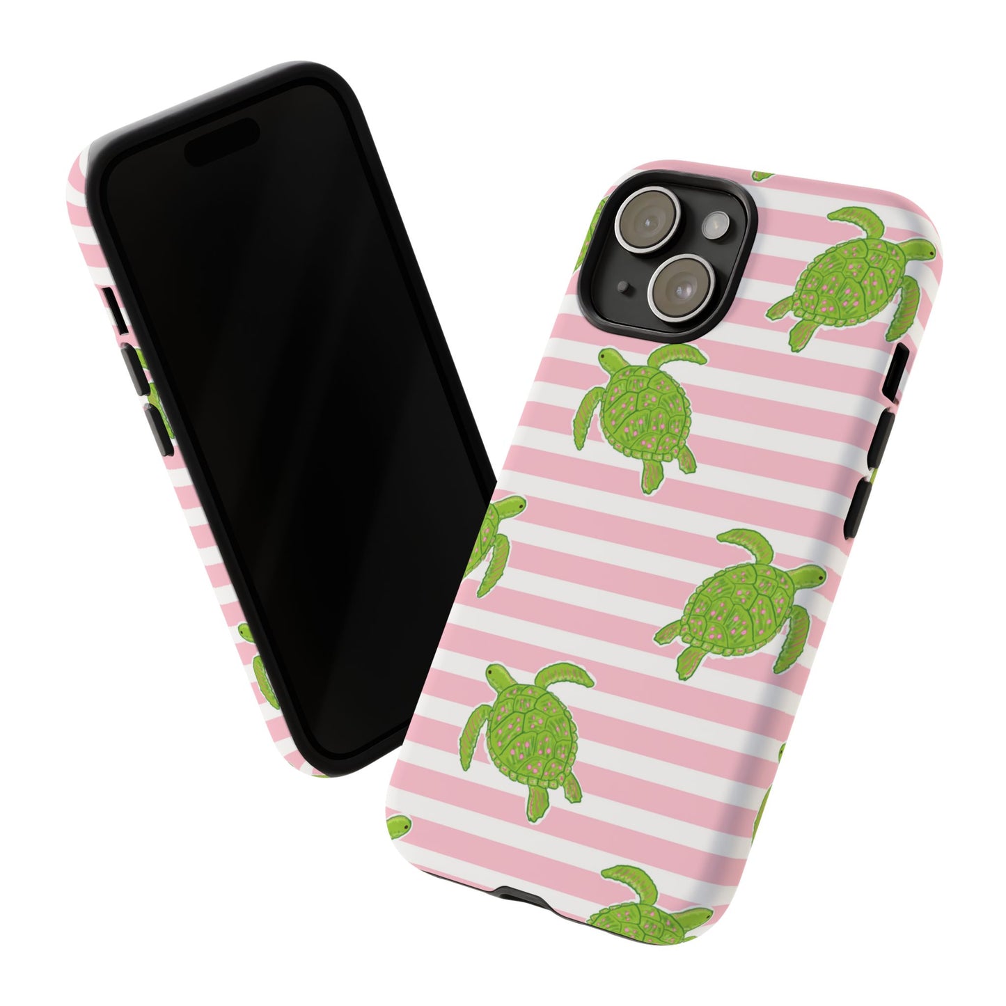 Green Sea Turtles Phone Case | Pink Stripes Tough Case | iPhone 17