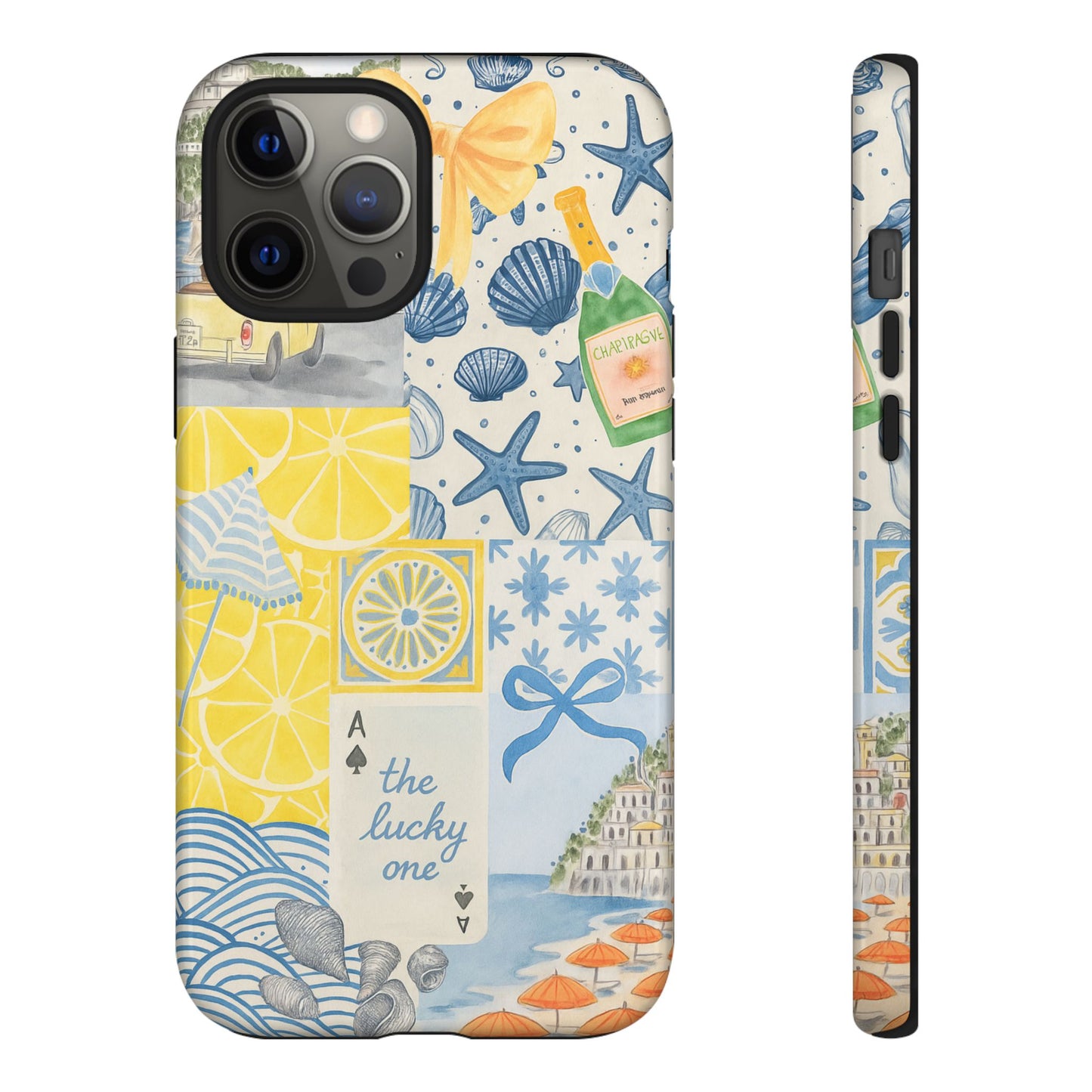 Coastal Collage Phone Case | Beach Shells, Starfish, Lemon, Scenic Travel | Italian Summer