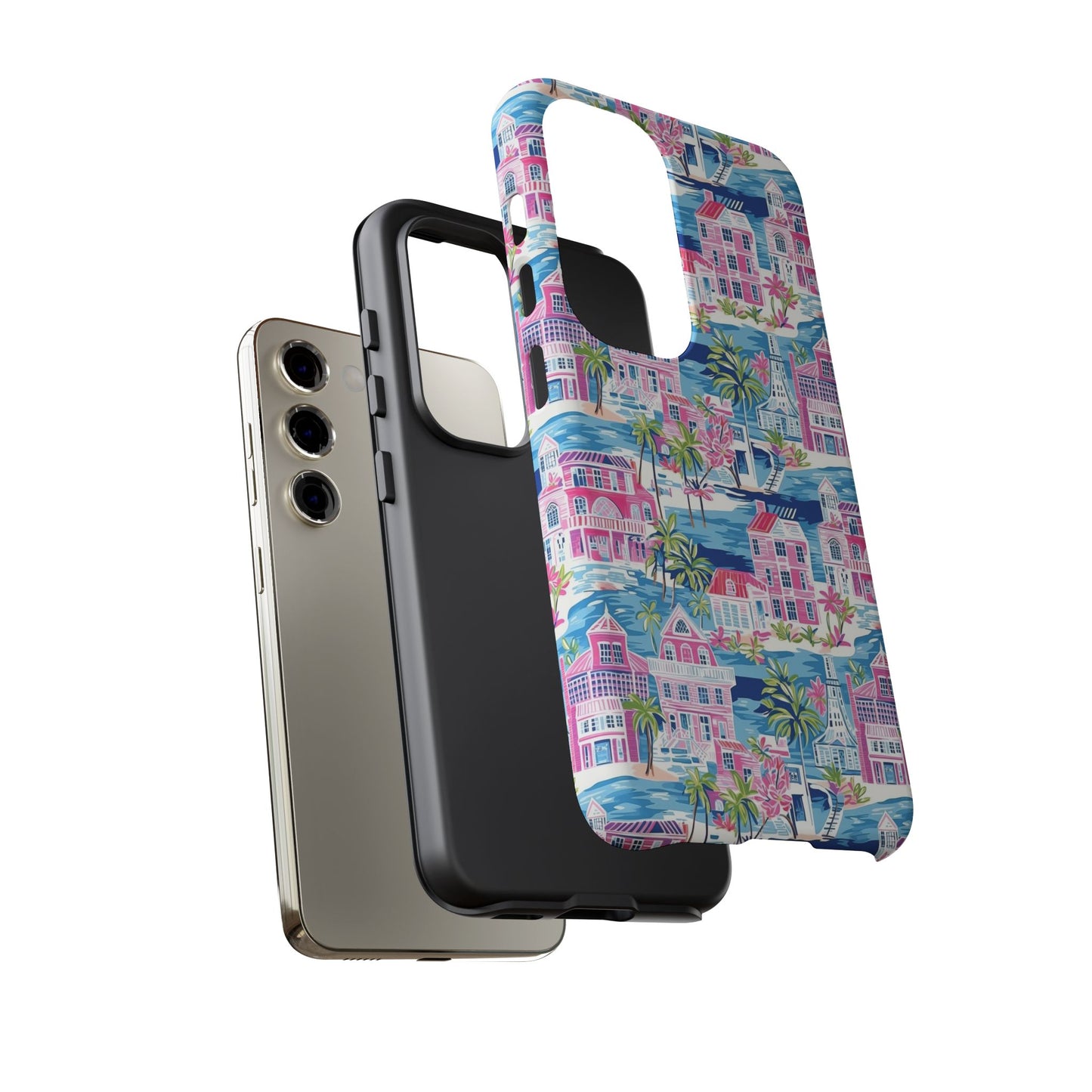Pink Coastal Houses phone case | Tough Case | iPhone 17