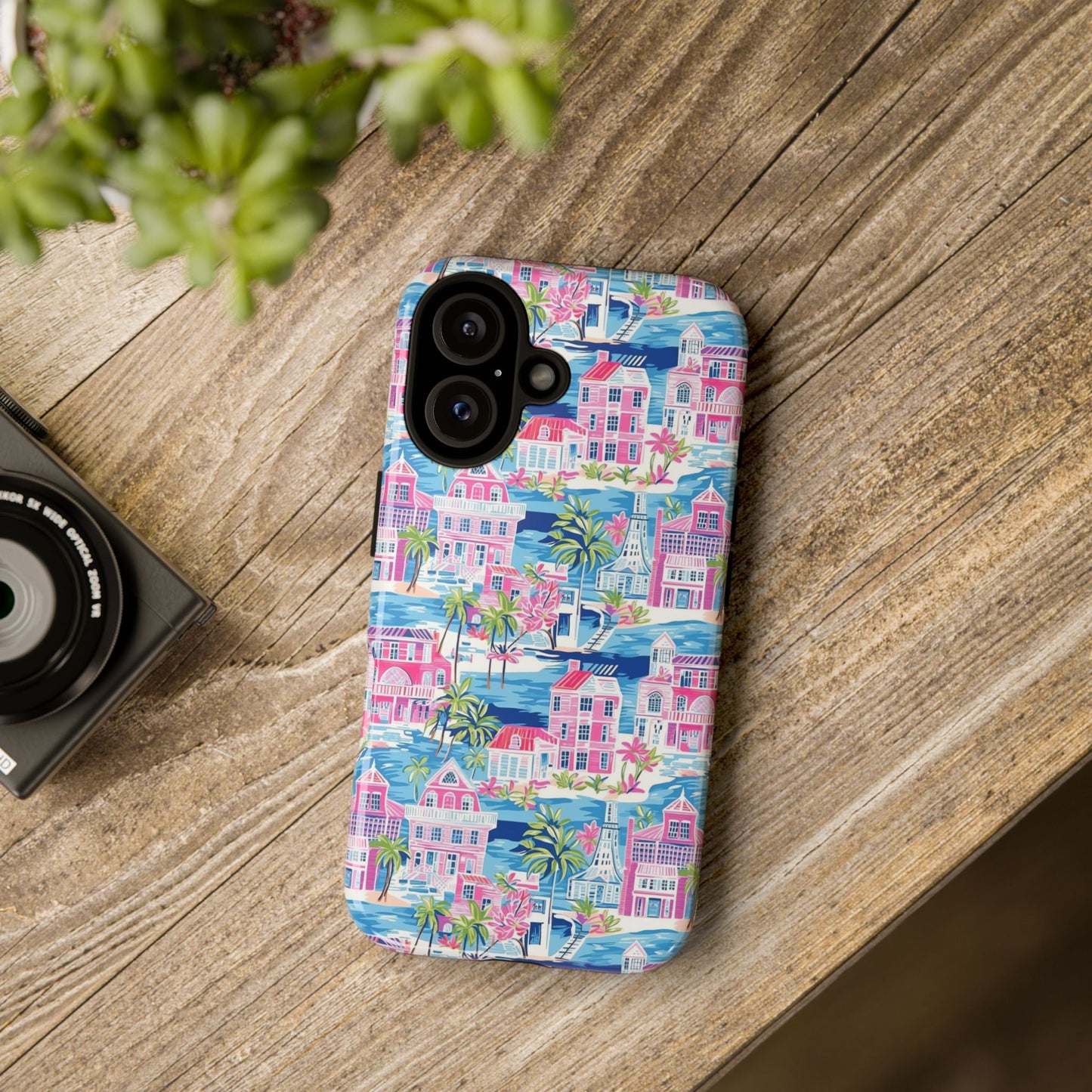Pink Coastal Houses phone case | Tough Case | iPhone 17