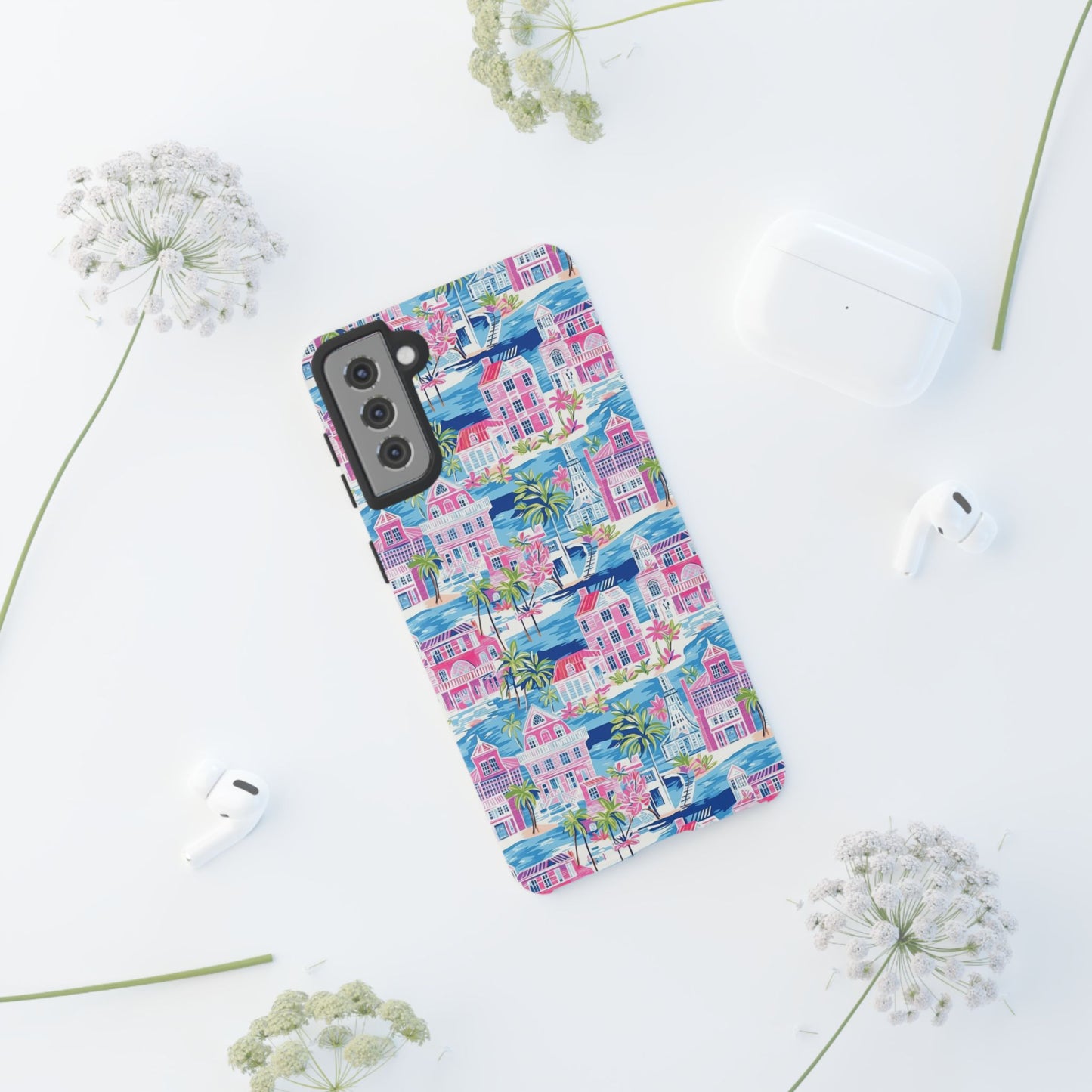 Pink Coastal Houses phone case | Tough Case | iPhone 17