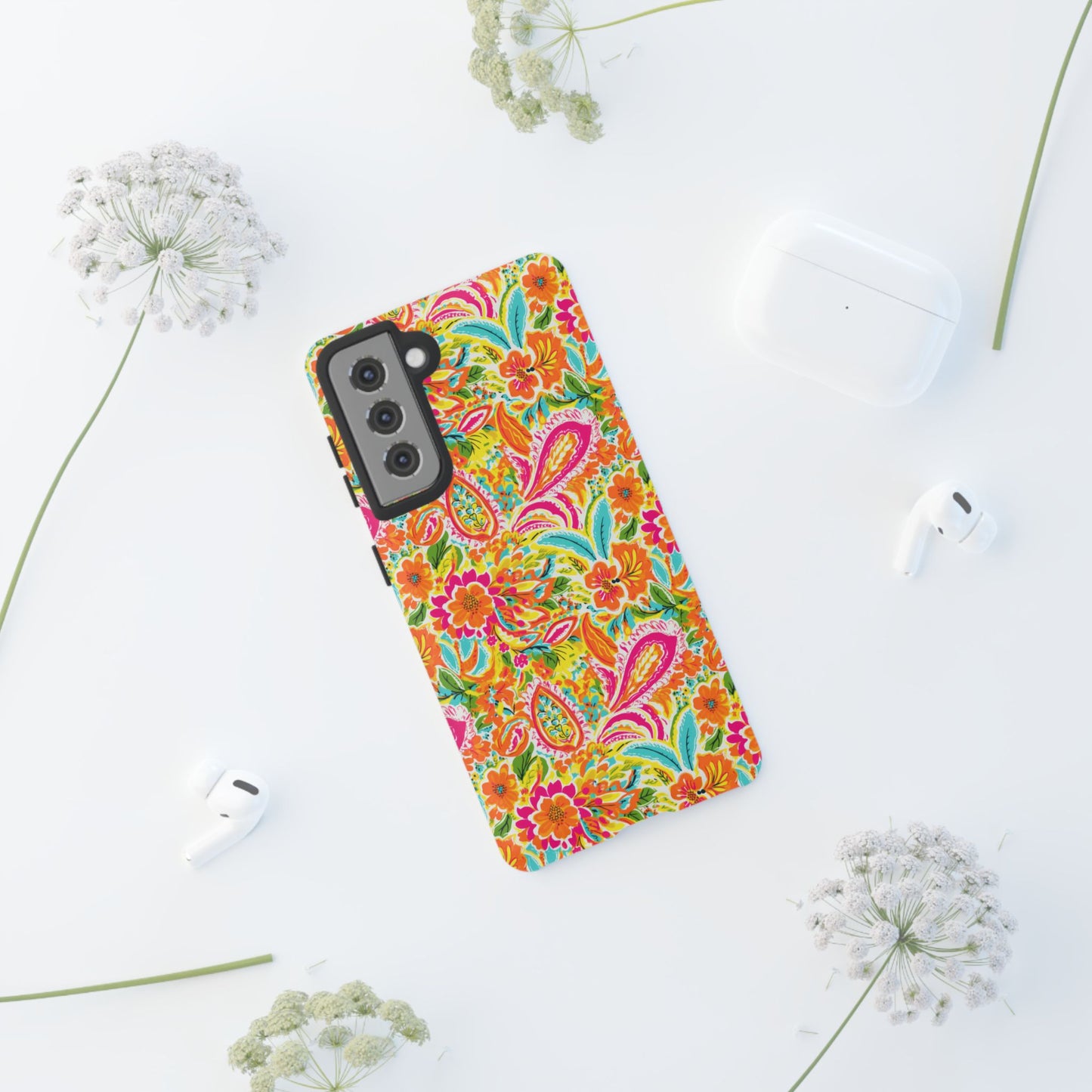 Vibrant Floral Paisley phone case | Tough Cases | Orange and Pink Floral | iPhone 17