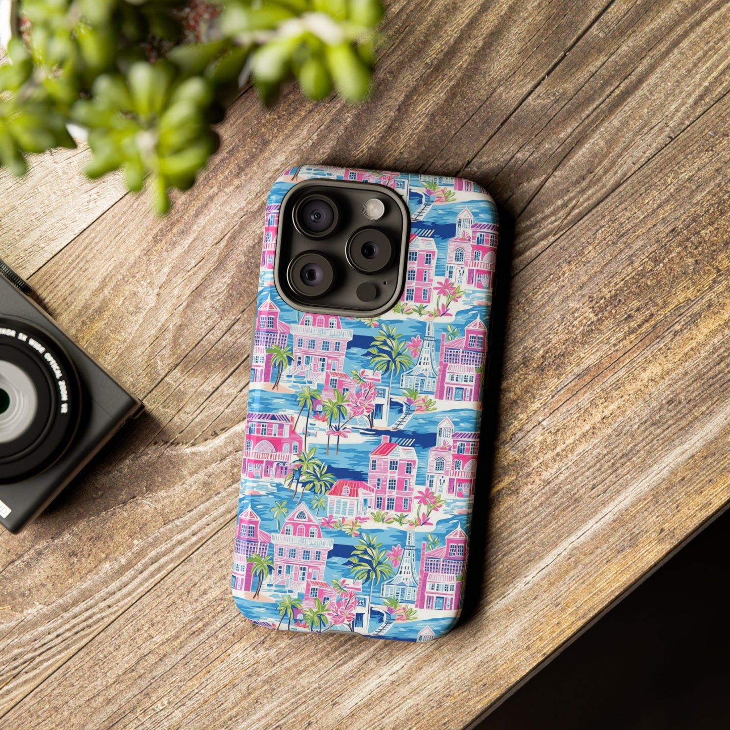 Pink Coastal Houses phone case | Tough Case | iPhone 17