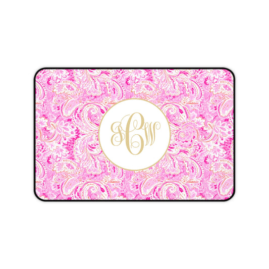 Personalized Desk Mat, Elegant Pink Paisley