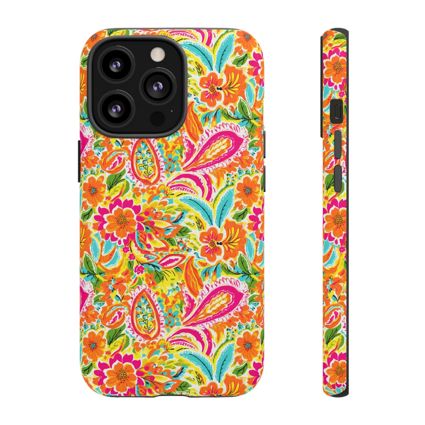 Vibrant Floral Paisley phone case | Tough Cases | Orange and Pink Floral | iPhone 17