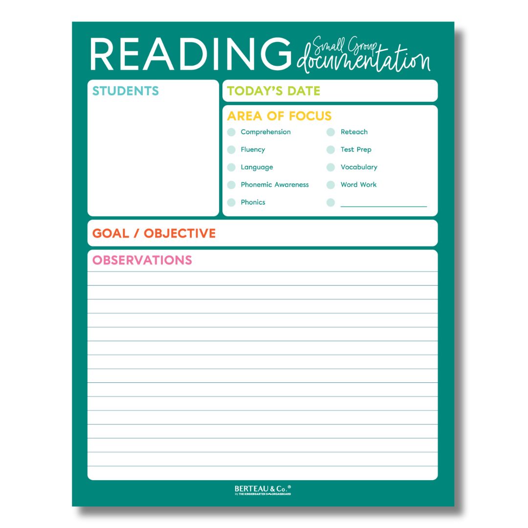 Reading Small Group Documentation Notepad